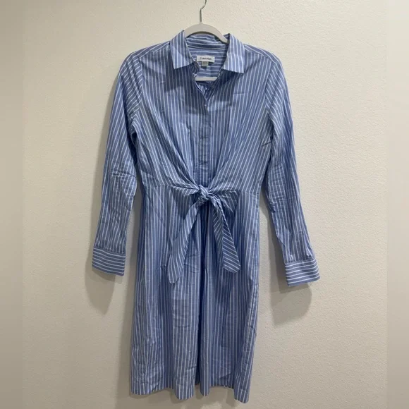 Calvin Klein Blue Striped Long Sleeve Dress